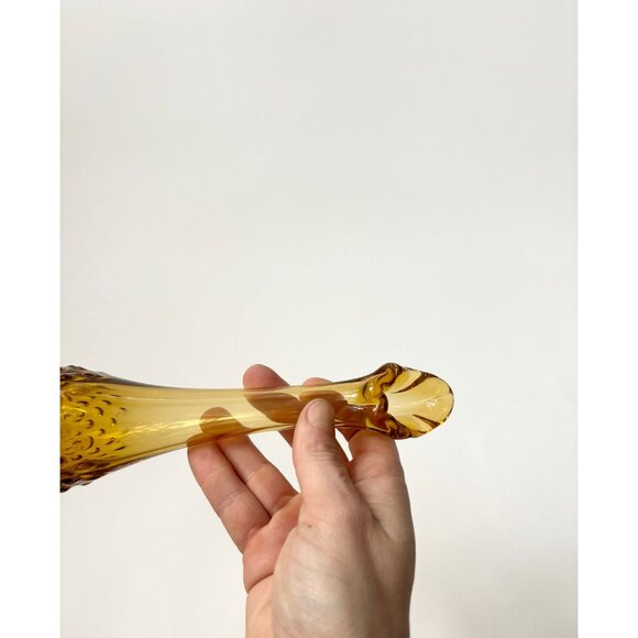 Midcentury Modern Hobnail Amber Colored Hobnail Handblown Glass Swung Vase - Picture 5 of 10